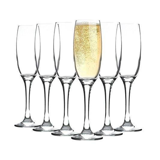 Tempered Glassware, Set of 12 imported glasses, Champagne Glasses, Flute shaped glasses, set of 12 high quality Glasses, Fully tempered glass set, Pulled stem glasses, high quality 12 glasses